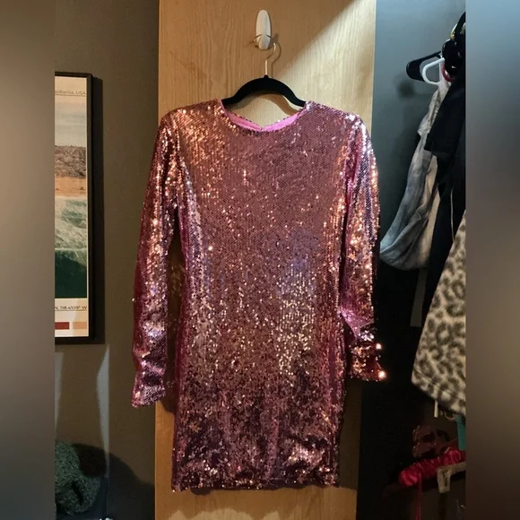 by the way. Vibrant Pink Sequin Low Back Dress - Picture 4 of 5